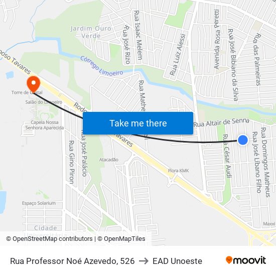 Rua Professor Noé Azevedo, 526 to EAD Unoeste map