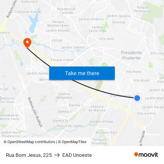 Rua Bom Jesus, 225 to EAD Unoeste map