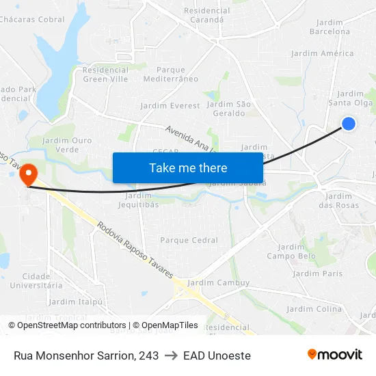 Rua Monsenhor Sarrion, 243 to EAD Unoeste map