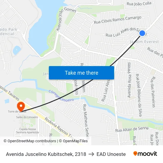 Avenida Juscelino Kubitschek, 2318 to EAD Unoeste map