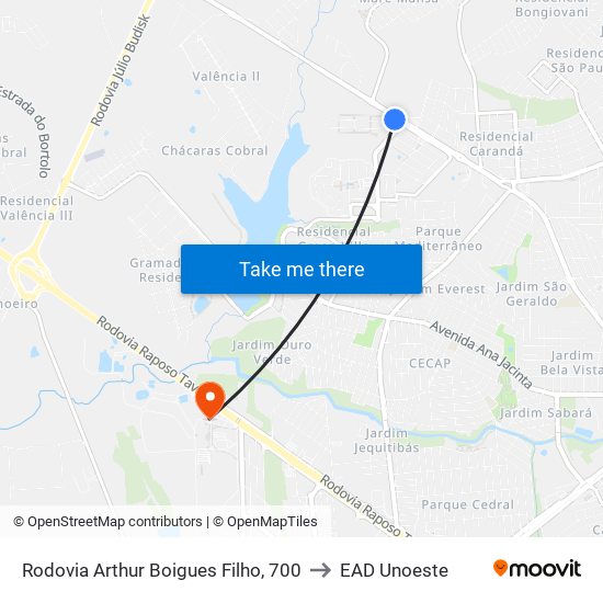 Rodovia Arthur Boigues Filho, 700 to EAD Unoeste map