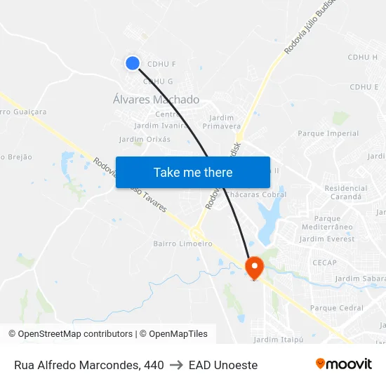 Rua Alfredo Marcondes, 440 to EAD Unoeste map