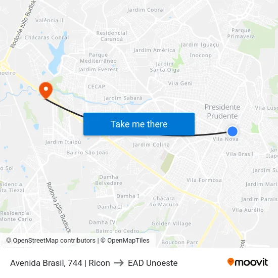 Avenida Brasil, 744 | Ricon to EAD Unoeste map
