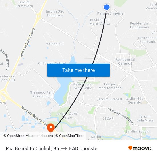 Rua Benedito Canholi, 96 to EAD Unoeste map