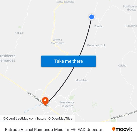 Estrada Vicinal Raimundo Maiolini to EAD Unoeste map