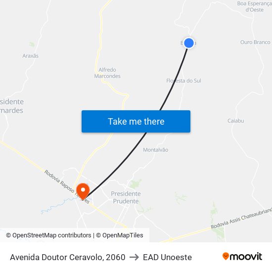 Avenida Doutor Ceravolo, 2060 to EAD Unoeste map