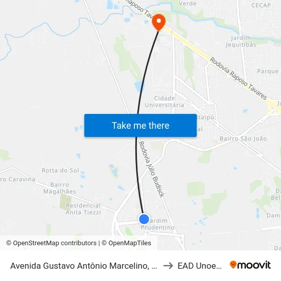 Avenida Gustavo Antônio Marcelino, 660 to EAD Unoeste map