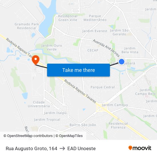 Rua Augusto Groto, 164 to EAD Unoeste map
