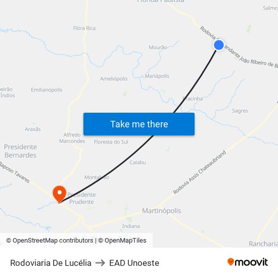 Rodoviaria De Lucélia to EAD Unoeste map