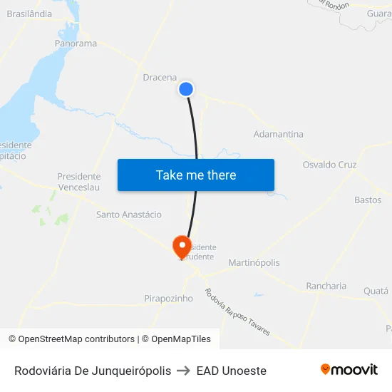 Rodoviária De Junqueirópolis to EAD Unoeste map