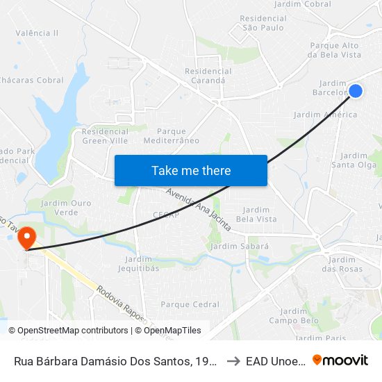 Rua Bárbara Damásio Dos Santos, 191 (C/B) to EAD Unoeste map