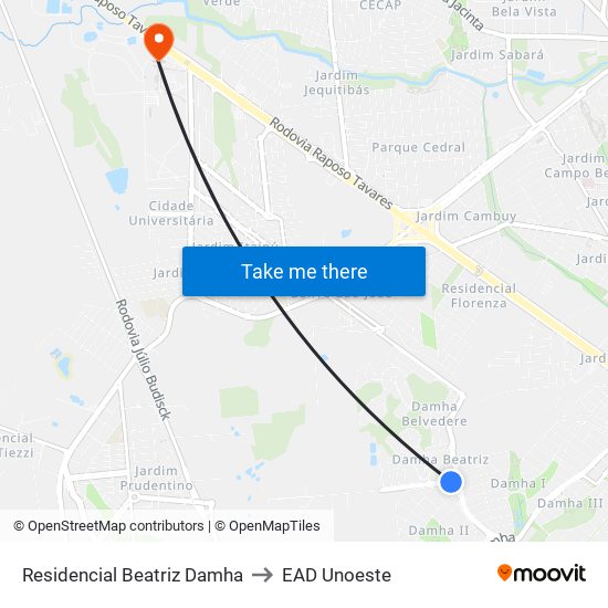 Residencial Beatriz Damha to EAD Unoeste map