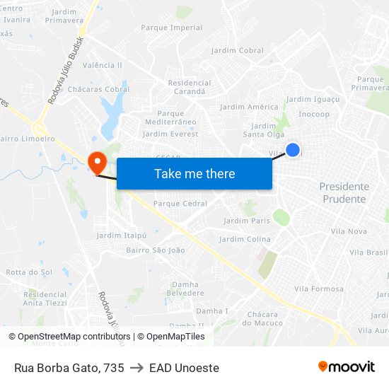 Rua Borba Gato, 735 to EAD Unoeste map