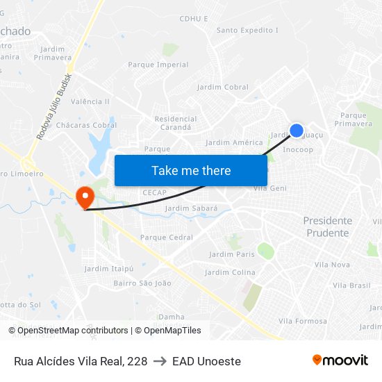 Rua Alcídes Vila Real, 228 to EAD Unoeste map