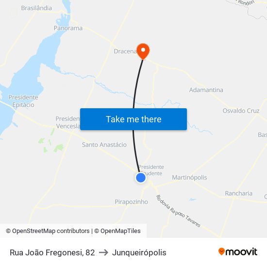 Rua João Fregonesi, 82 to Junqueirópolis map
