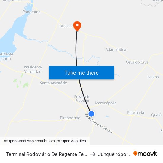 Terminal Rodoviário De Regente Feijó to Junqueirópolis map