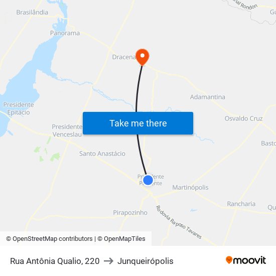 Rua Antônia Qualio, 220 to Junqueirópolis map