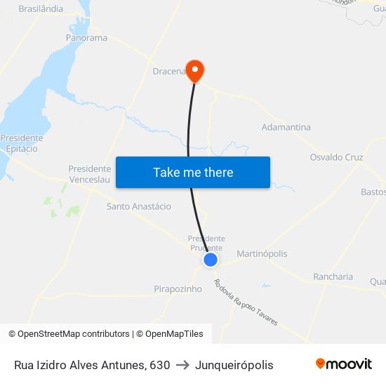 Rua Izidro Alves Antunes, 630 to Junqueirópolis map