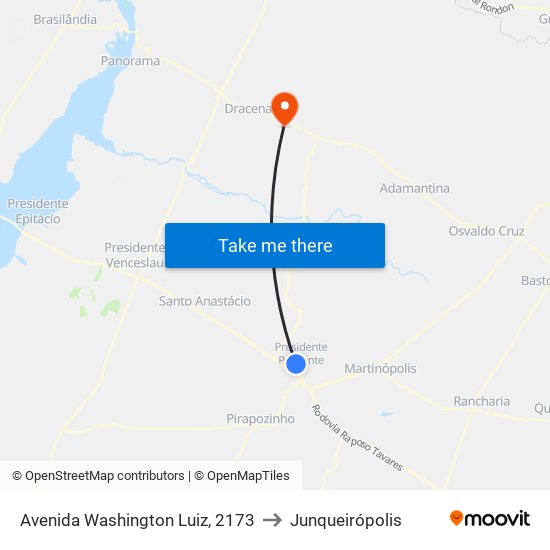 Avenida Washington Luiz, 2173 to Junqueirópolis map