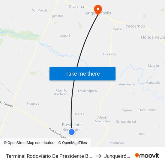 Terminal Rodoviário De Presidente Bernardes to Junqueirópolis map