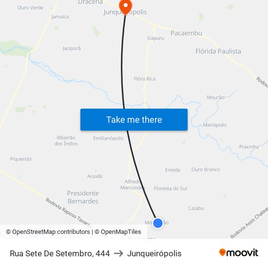 Rua Sete De Setembro, 444 to Junqueirópolis map