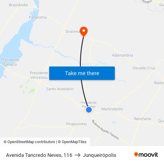 Avenida Tancredo Neves, 116 to Junqueirópolis map