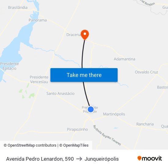 Avenida Pedro Lenardon, 590 to Junqueirópolis map