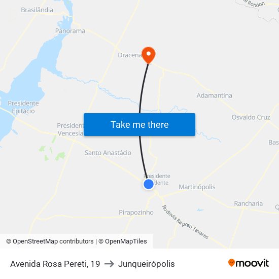 Avenida Rosa Pereti, 19 to Junqueirópolis map
