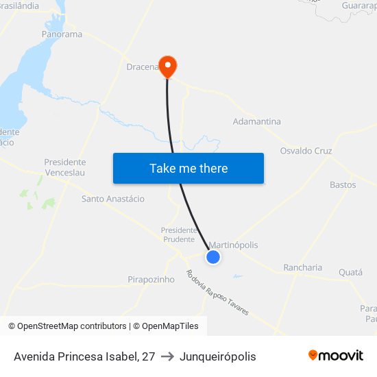 Avenida Princesa Isabel, 27 to Junqueirópolis map
