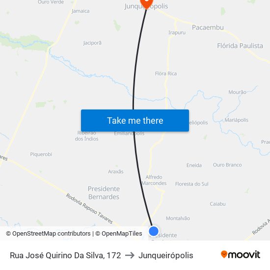 Rua José Quirino Da Silva, 172 to Junqueirópolis map