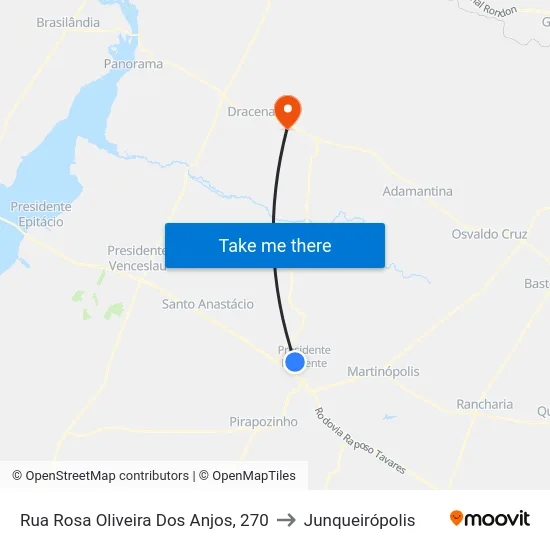 Rua Rosa Oliveira Dos Anjos, 270 to Junqueirópolis map