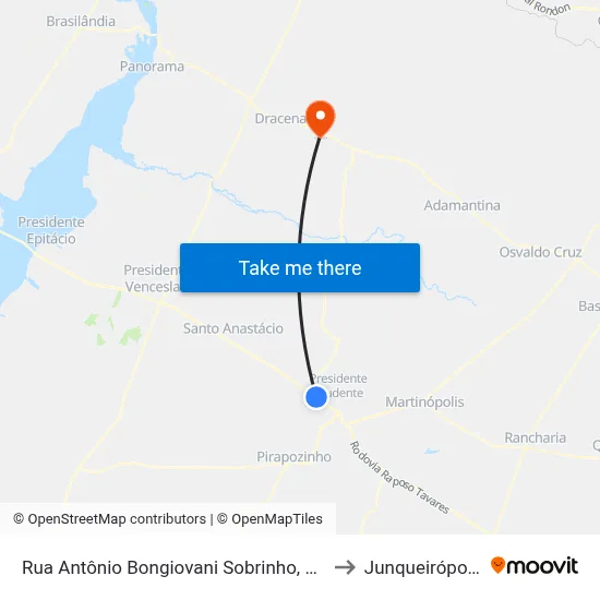 Rua Antônio Bongiovani Sobrinho, 545 to Junqueirópolis map