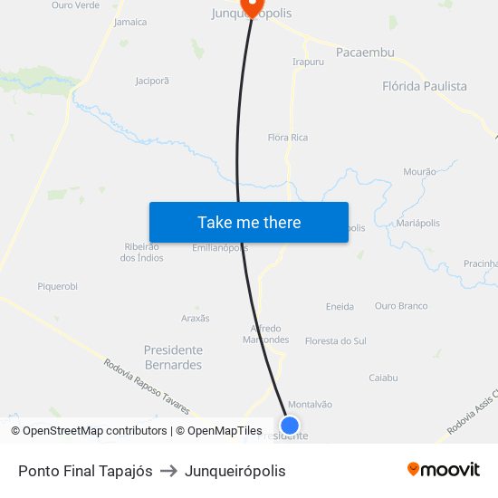 Ponto Final Tapajós to Junqueirópolis map