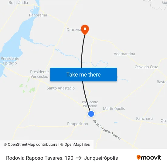 Rodovia Raposo Tavares, 190 to Junqueirópolis map