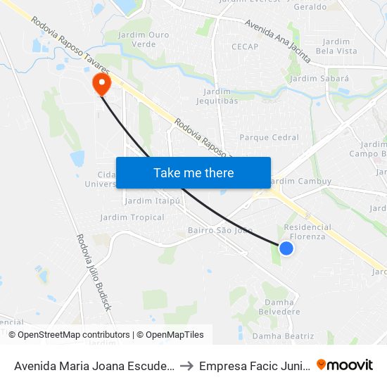 Avenida Maria Joana Escudeiro Ramos, 342 to Empresa Facic Junior Unoeste map