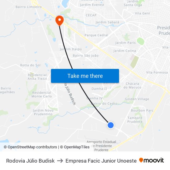 Rodovia Júlio Budisk to Empresa Facic Junior Unoeste map