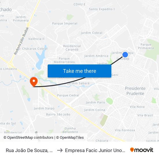 Rua João De Souza, 123 to Empresa Facic Junior Unoeste map