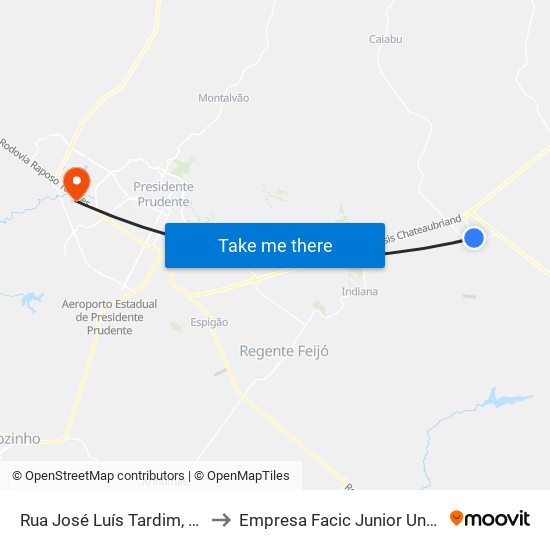 Rua José Luís Tardim, 1020 to Empresa Facic Junior Unoeste map