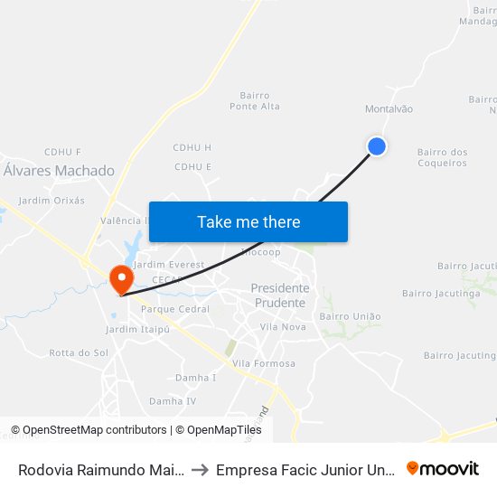 Rodovia Raimundo Maioline to Empresa Facic Junior Unoeste map