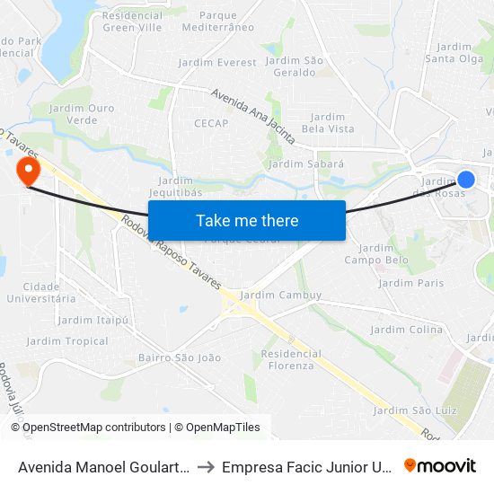 Avenida Manoel Goulart, 2651 to Empresa Facic Junior Unoeste map