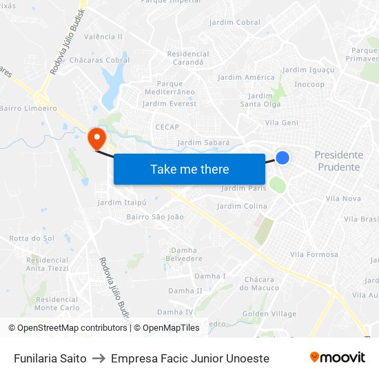 Funilaria Saito to Empresa Facic Junior Unoeste map