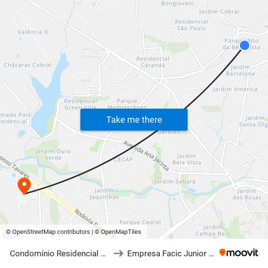 Condomínio Residencial Primavera to Empresa Facic Junior Unoeste map