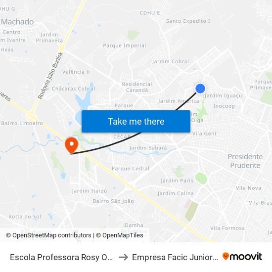 Escola Professora Rosy Odetty Roriz to Empresa Facic Junior Unoeste map