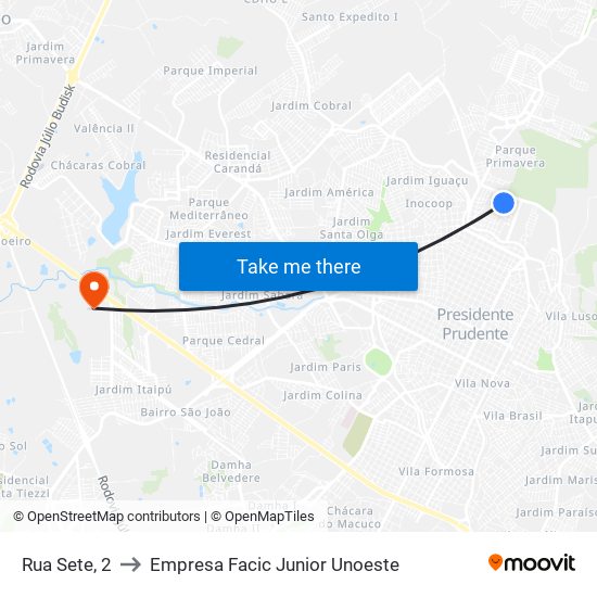 Rua Sete, 2 to Empresa Facic Junior Unoeste map