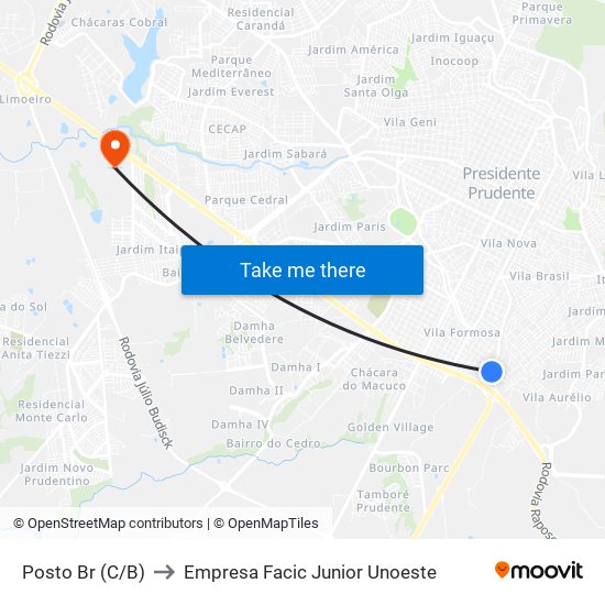 Posto Br (C/B) to Empresa Facic Junior Unoeste map