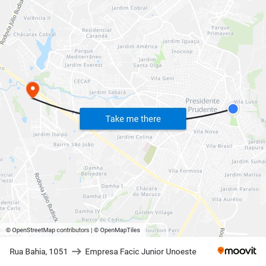 Rua Bahia, 1051 to Empresa Facic Junior Unoeste map