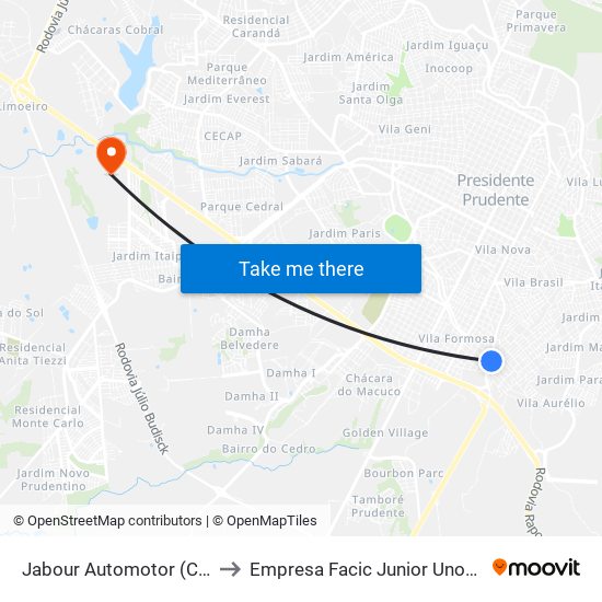 Jabour Automotor (C/B) to Empresa Facic Junior Unoeste map