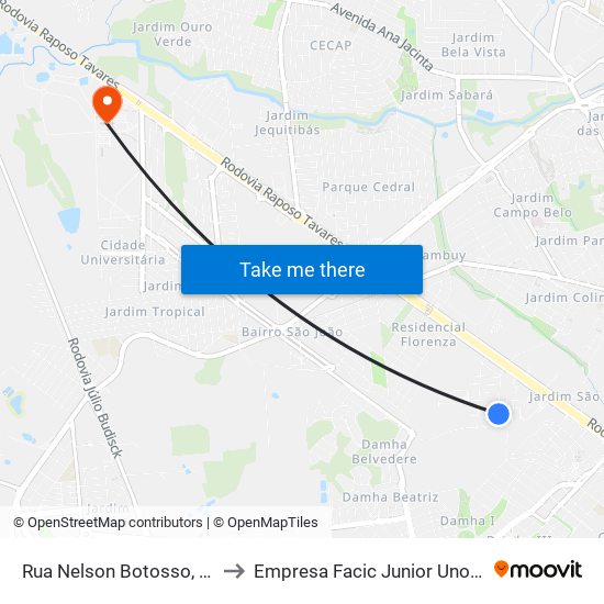 Rua Nelson Botosso, 367 to Empresa Facic Junior Unoeste map