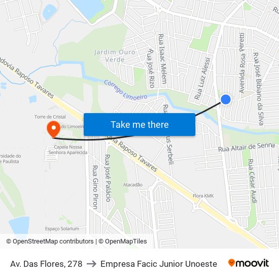 Av. Das Flores, 278 to Empresa Facic Junior Unoeste map