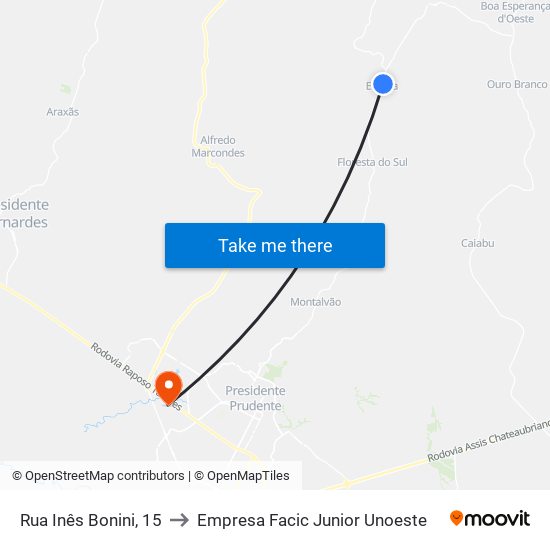 Rua Inês Bonini, 15 to Empresa Facic Junior Unoeste map